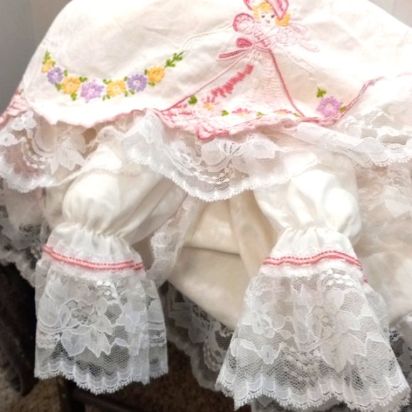 Hand Made Cloth Doll W/ Lace Dress With Embroidered Detail - Picture 7 of 9